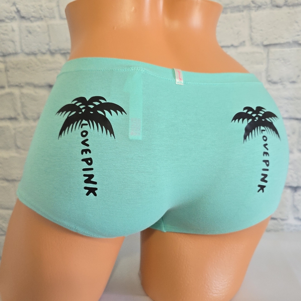 PINK Victoria's Secret Logo Palm Tree Green Shortie Boxer Boyshort Panty Medium